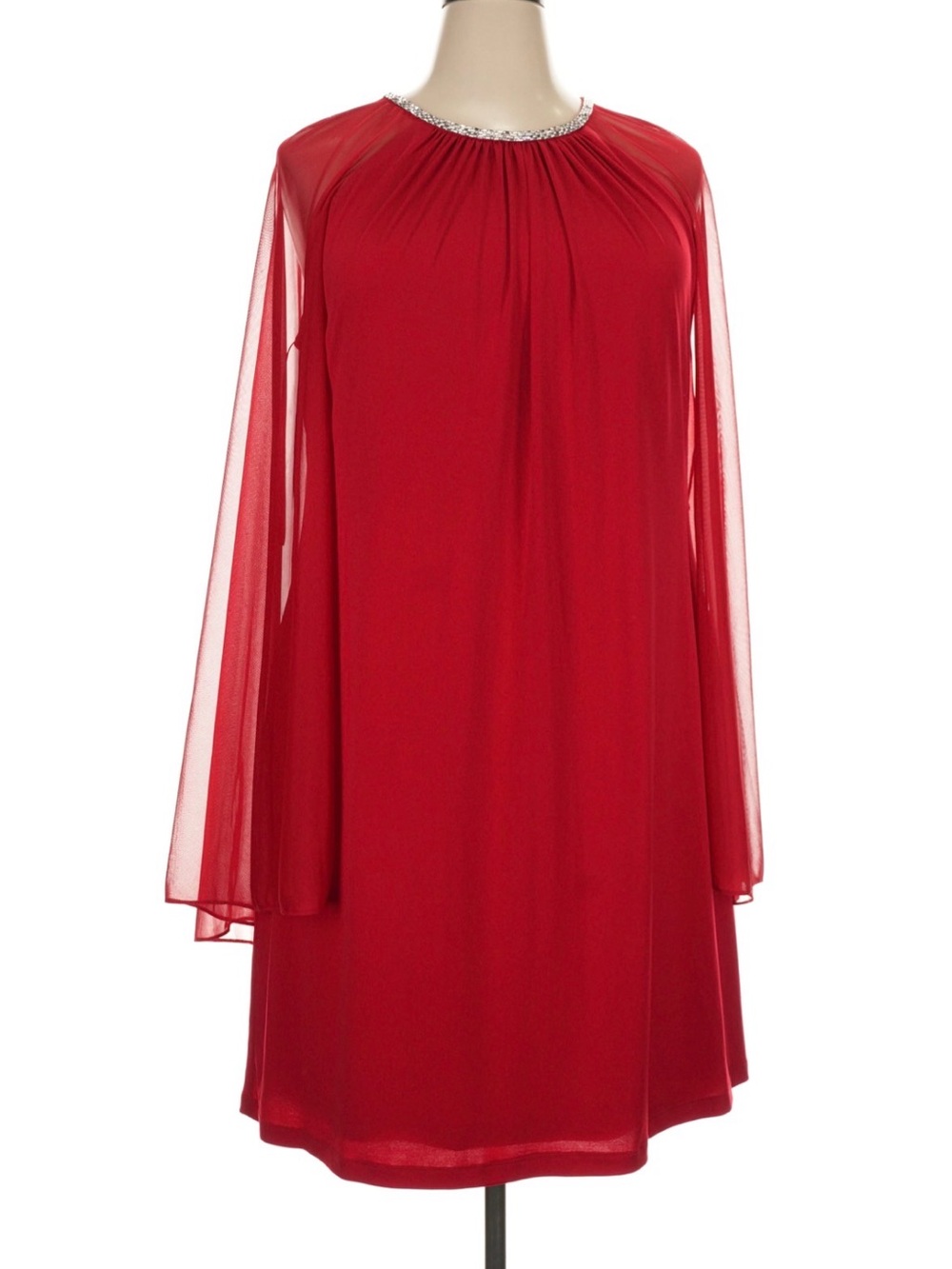 R&M Richards Red Jewel-Neck Capelet Mini Dress